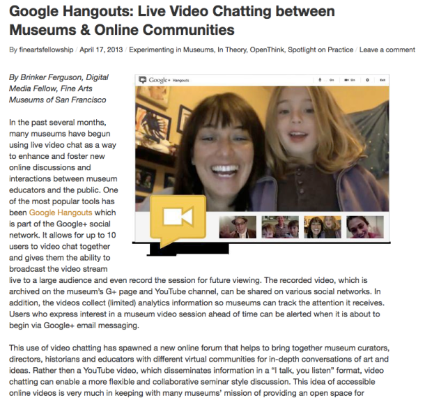 Google Hangouts: Live Video Chatting between Museums & Online